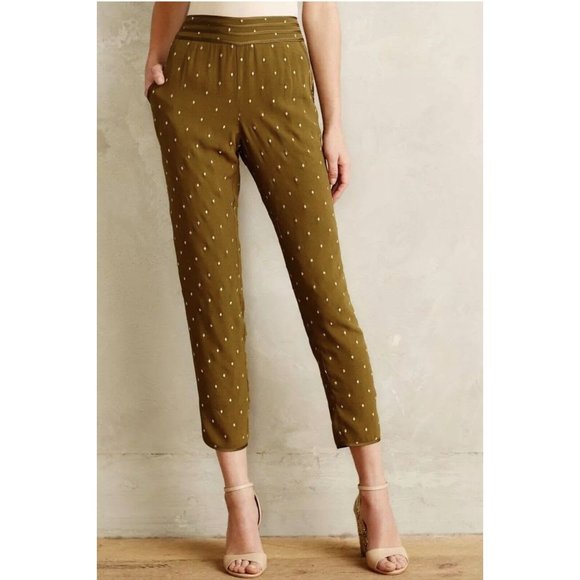 Anthropologie Elevenses Goldform Olive Trousers - Picture 1 of 5